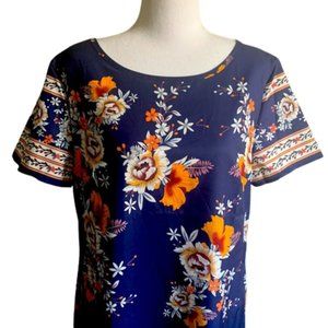Floral Print Crew Neck Dress for women, Casual Short Sleeve Size XL